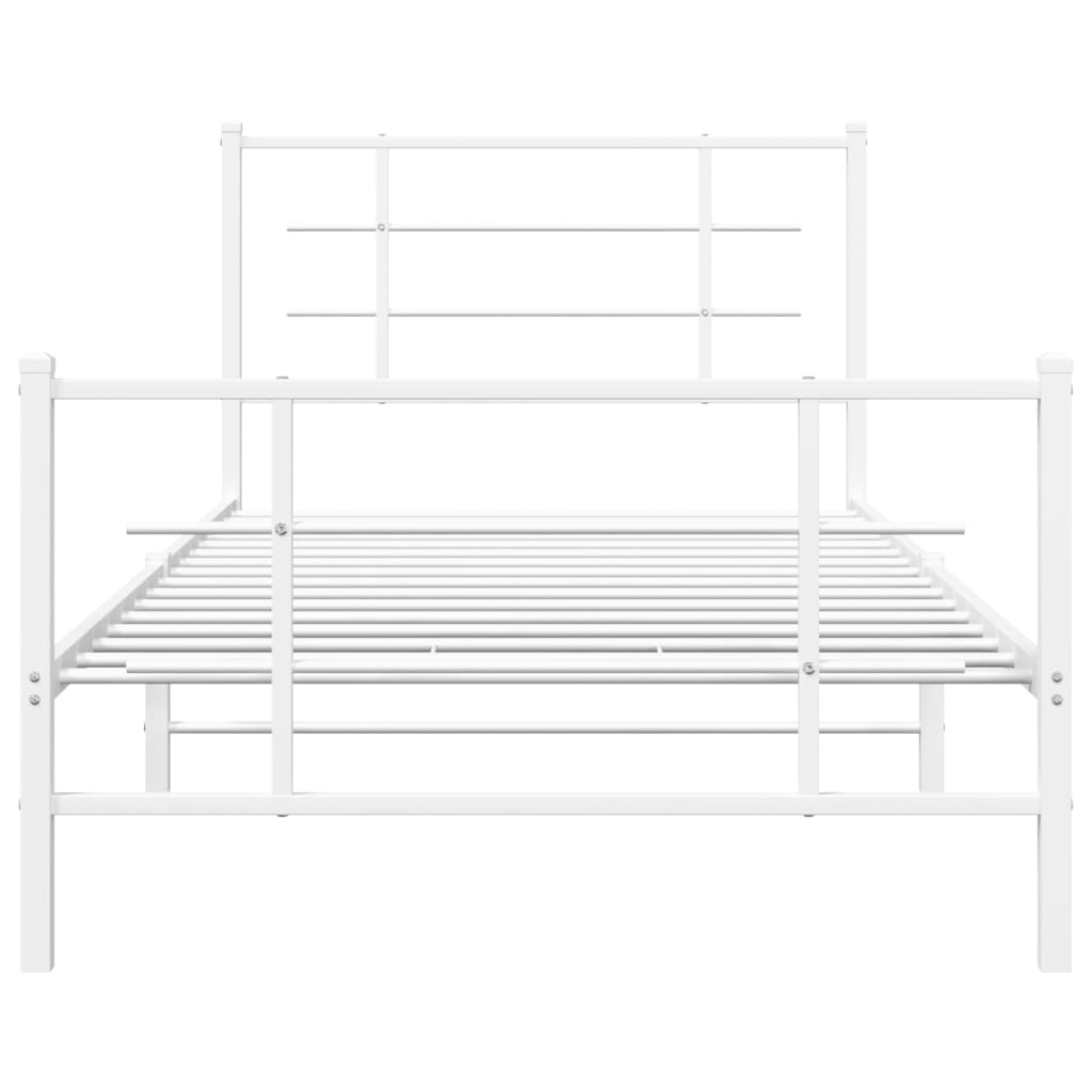 Bed frame with head and footboard metal white 107x203 cm