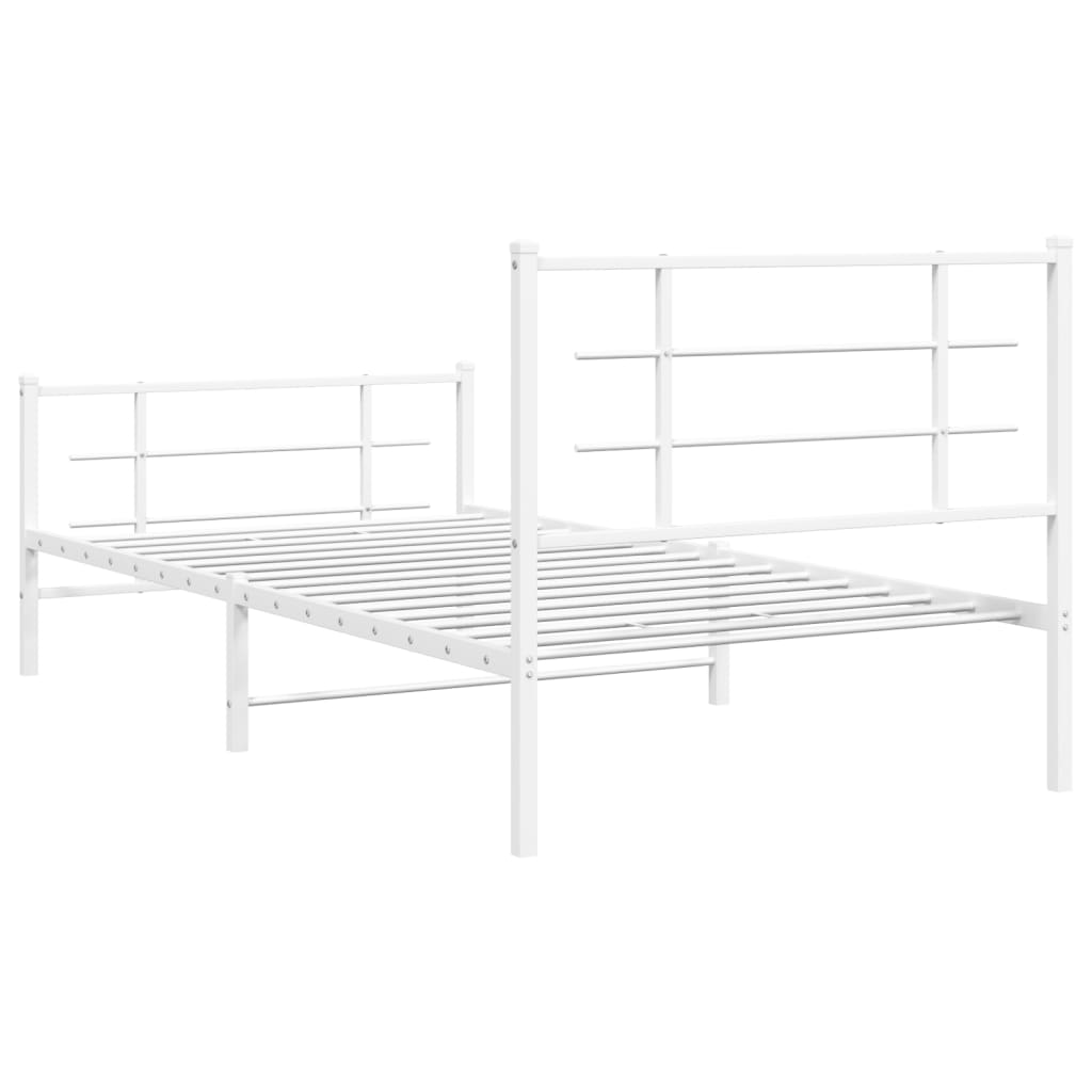 Bed frame with head and footboard metal white 107x203 cm