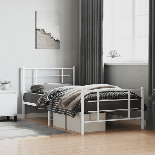 Bed frame with head and footboard metal white 107x203 cm