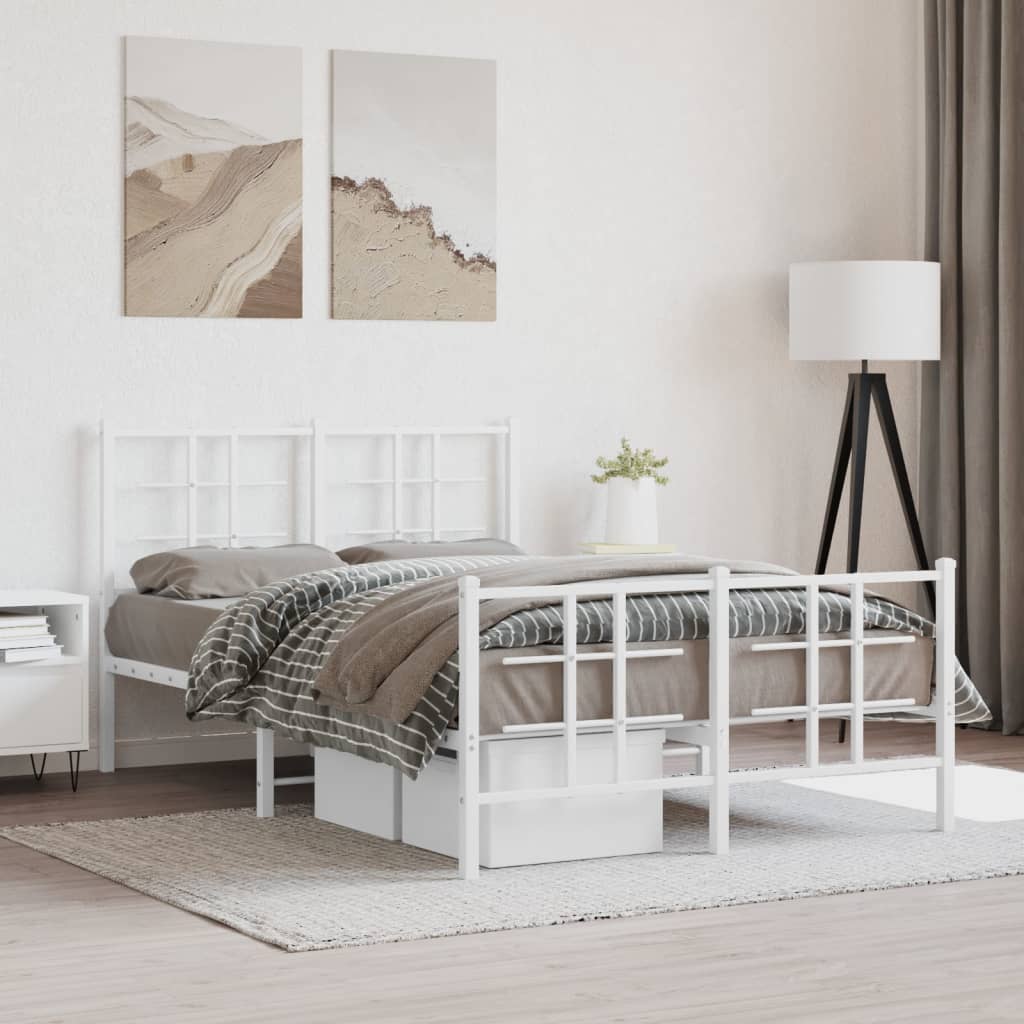 Bed frame with head and footboard metal white 120x200 cm