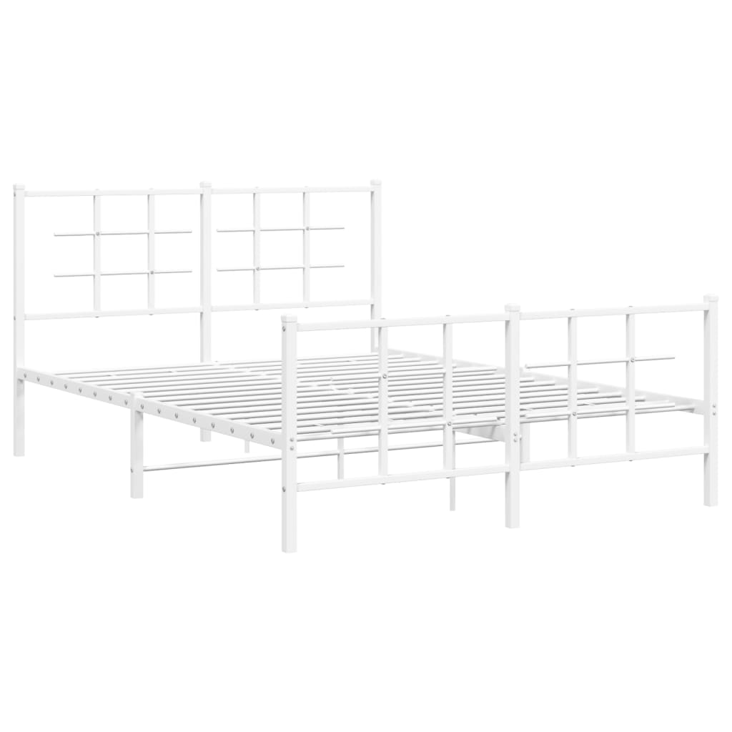 Bed frame with head and footboard metal white 135x190 cm