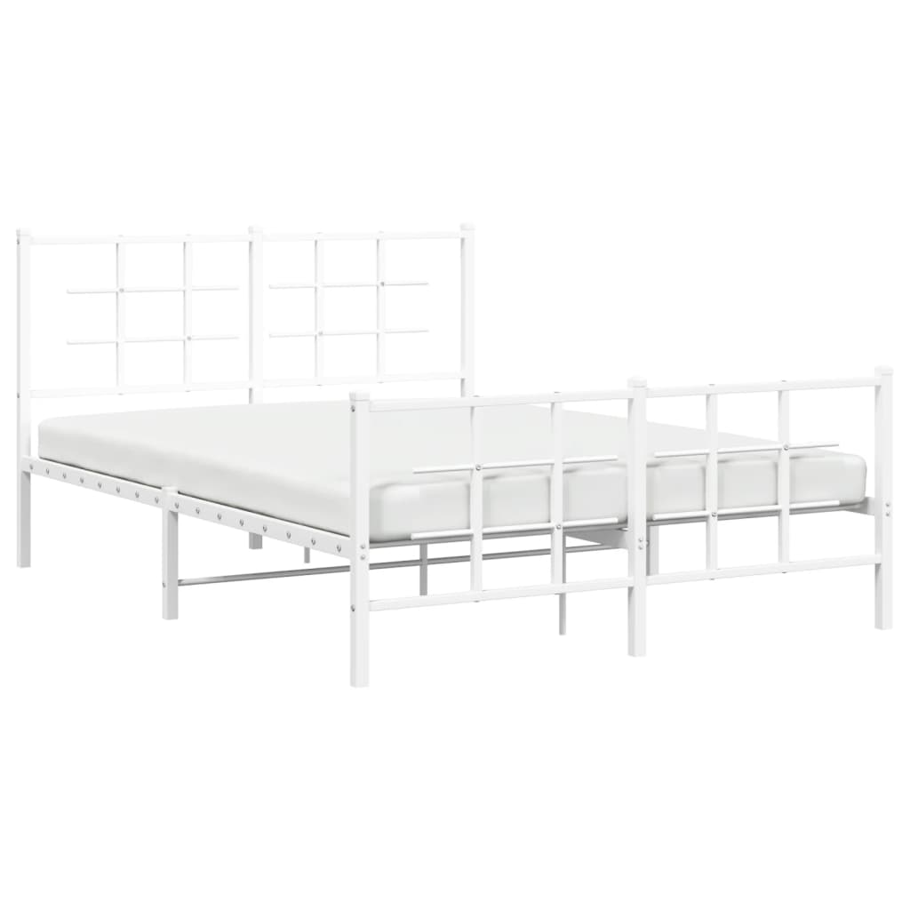 Bed frame with head and footboard metal white 135x190 cm