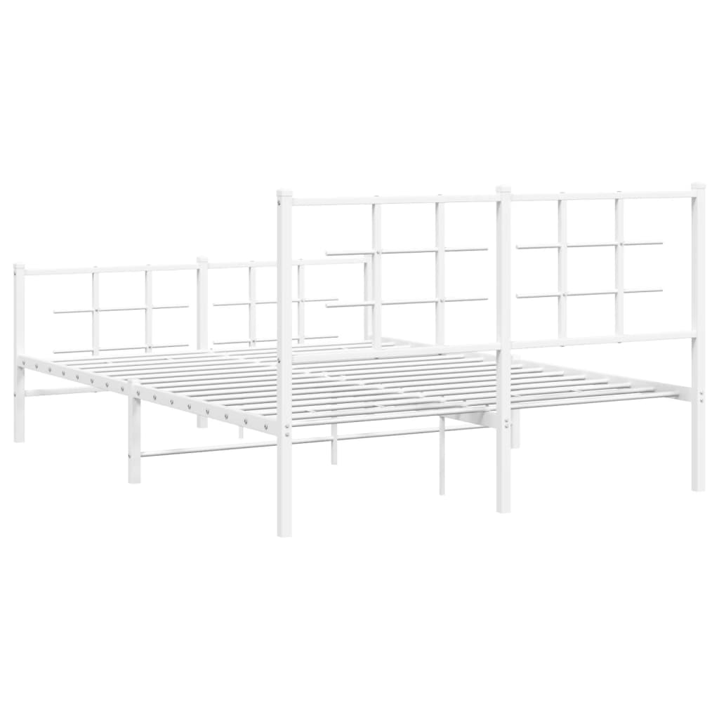 Bed frame with head and footboard metal white 135x190 cm