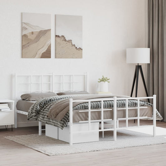 Bed frame with head and footboard metal white 135x190 cm