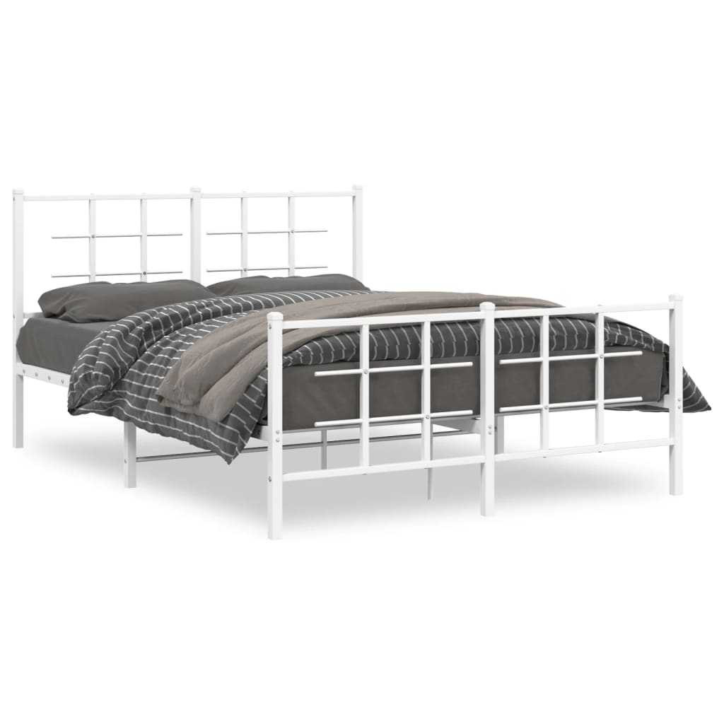 Bed frame with head and footboard metal white 140x200 cm
