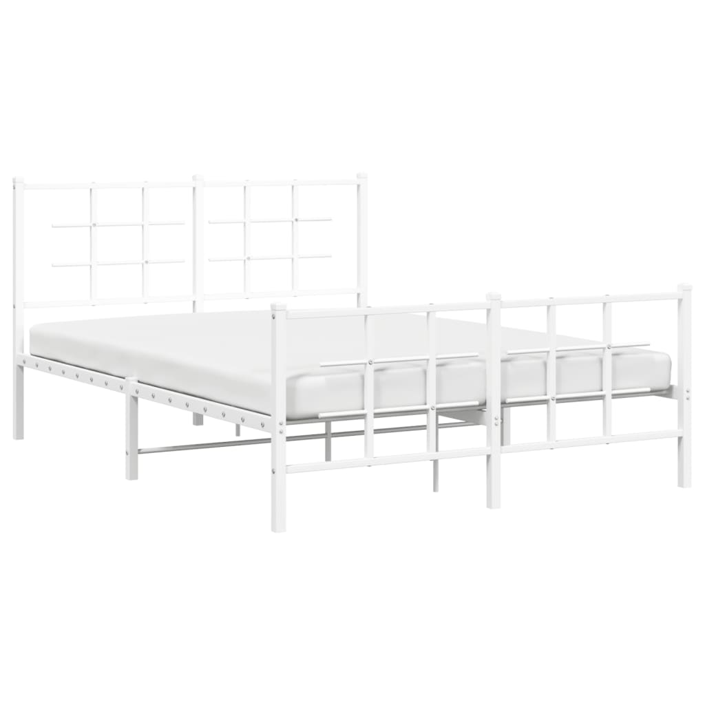 Bed frame with head and footboard metal white 140x200 cm