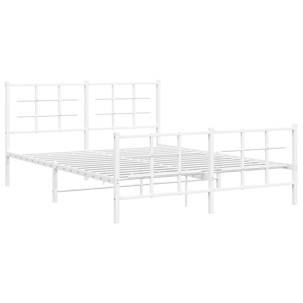 Bed frame with head and footboard metal white 150x200 cm