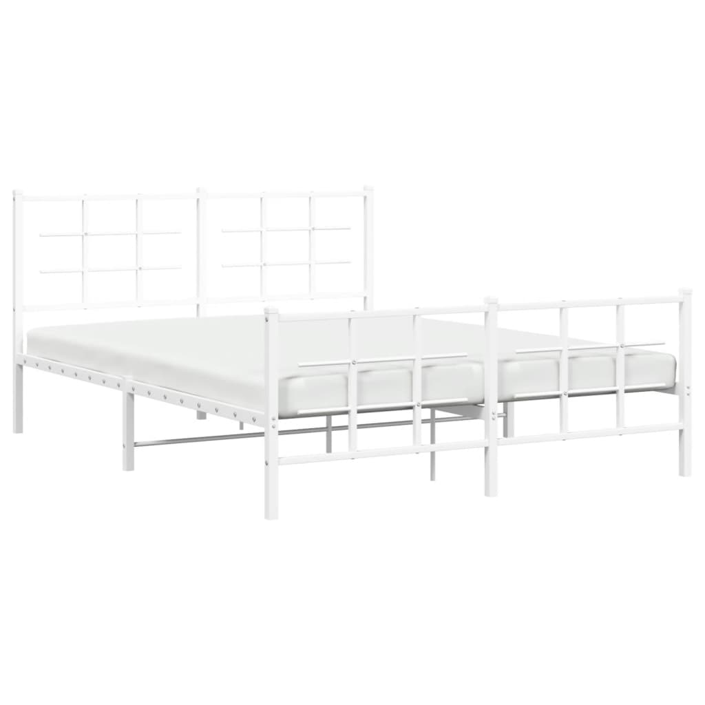 Bed frame with head and footboard metal white 150x200 cm