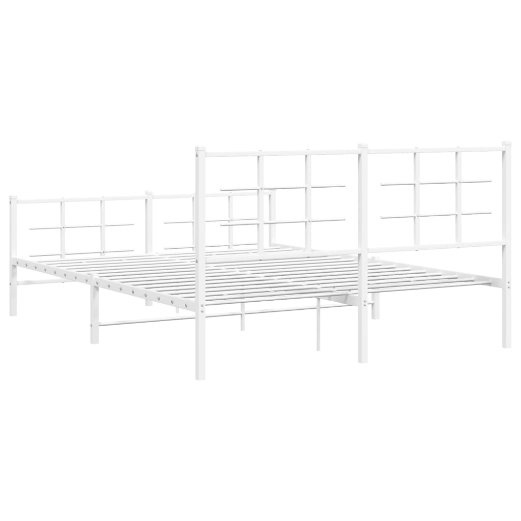 Bed frame with head and footboard metal white 150x200 cm