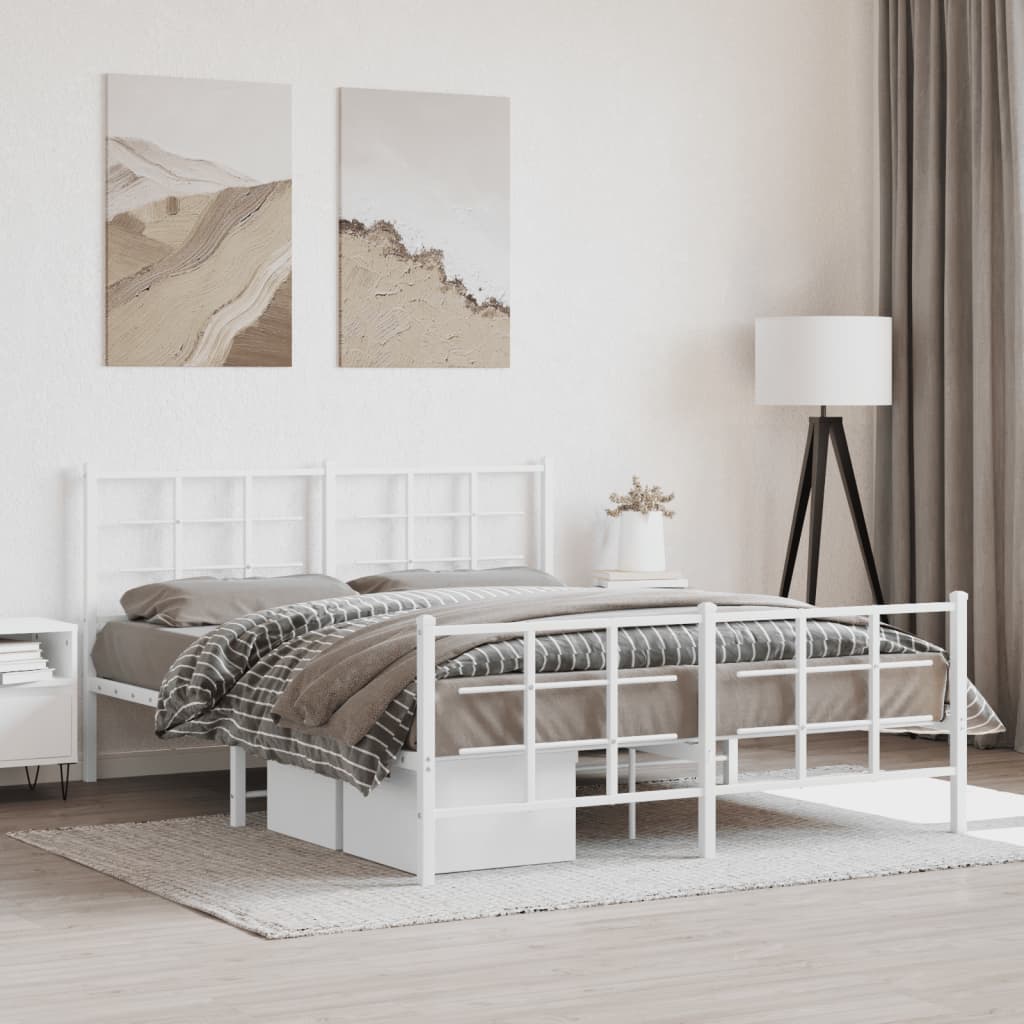 Bed frame with head and footboard metal white 150x200 cm