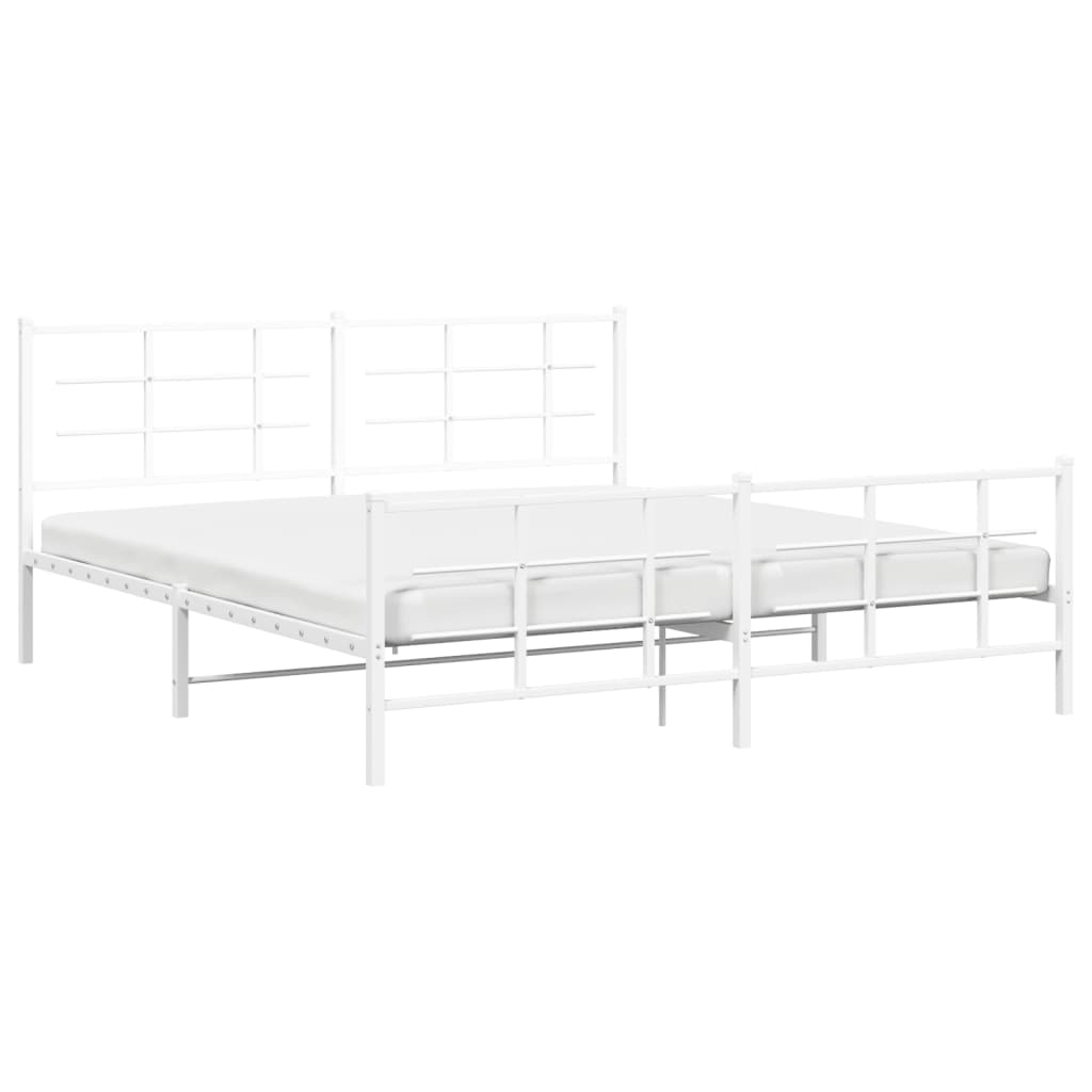 Bed frame with head and footboard metal white 183x213 cm