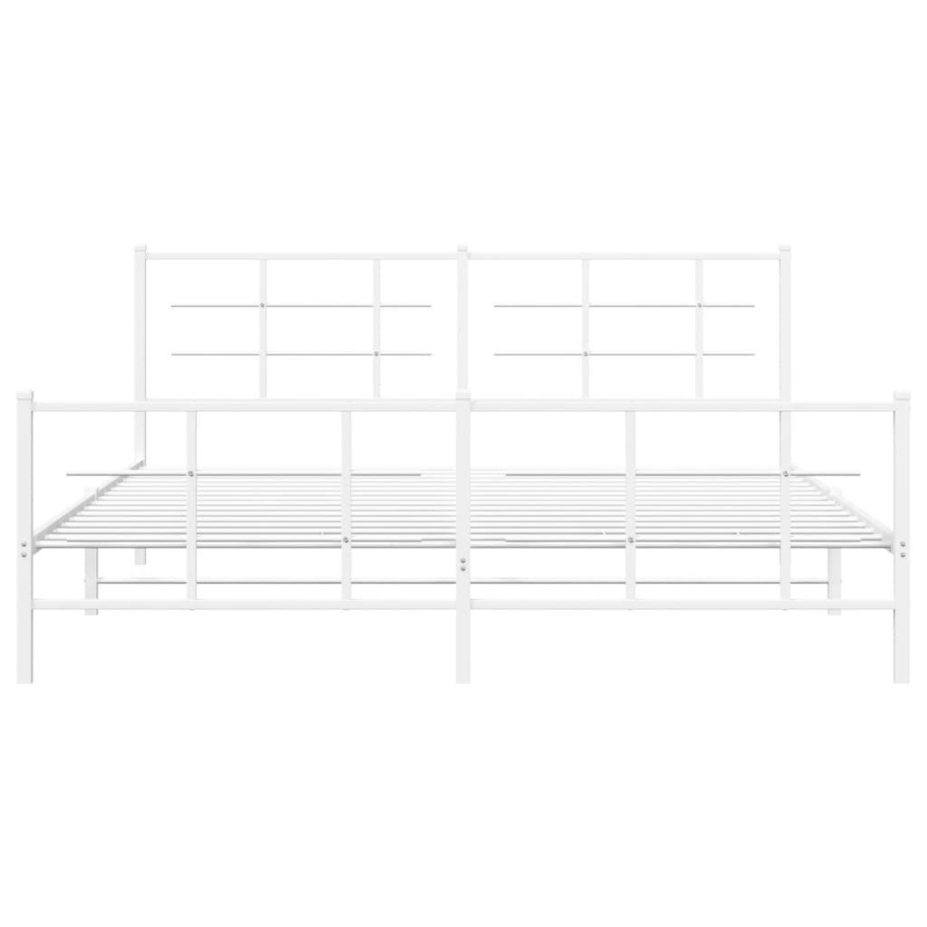 Bed frame with head and footboard metal white 183x213 cm
