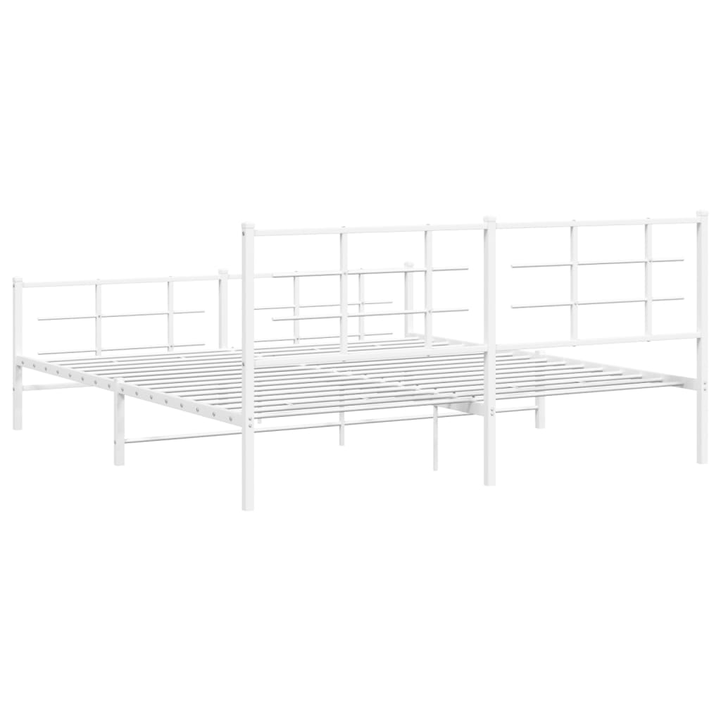 Bed frame with head and footboard metal white 183x213 cm
