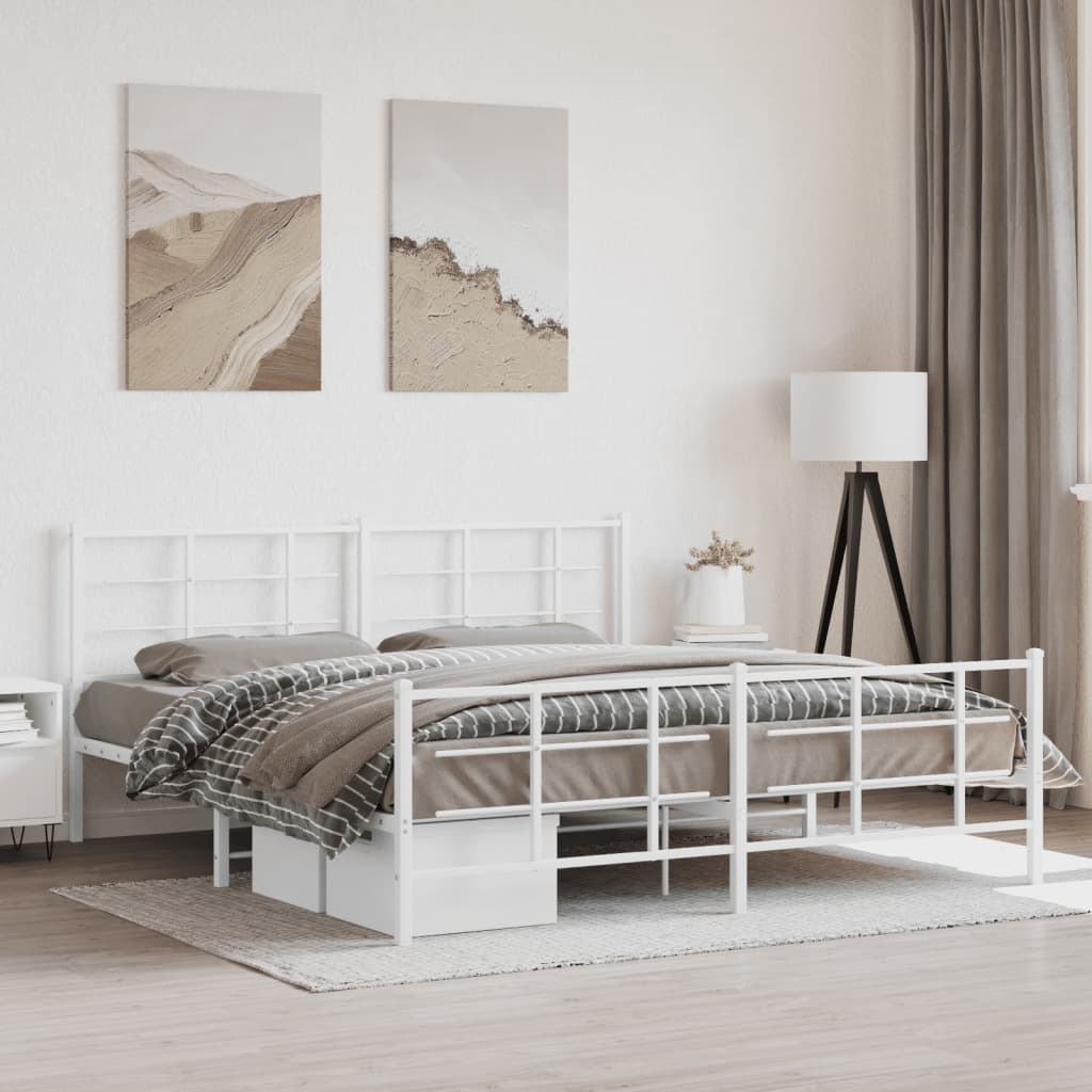 Bed frame with head and footboard metal white 183x213 cm