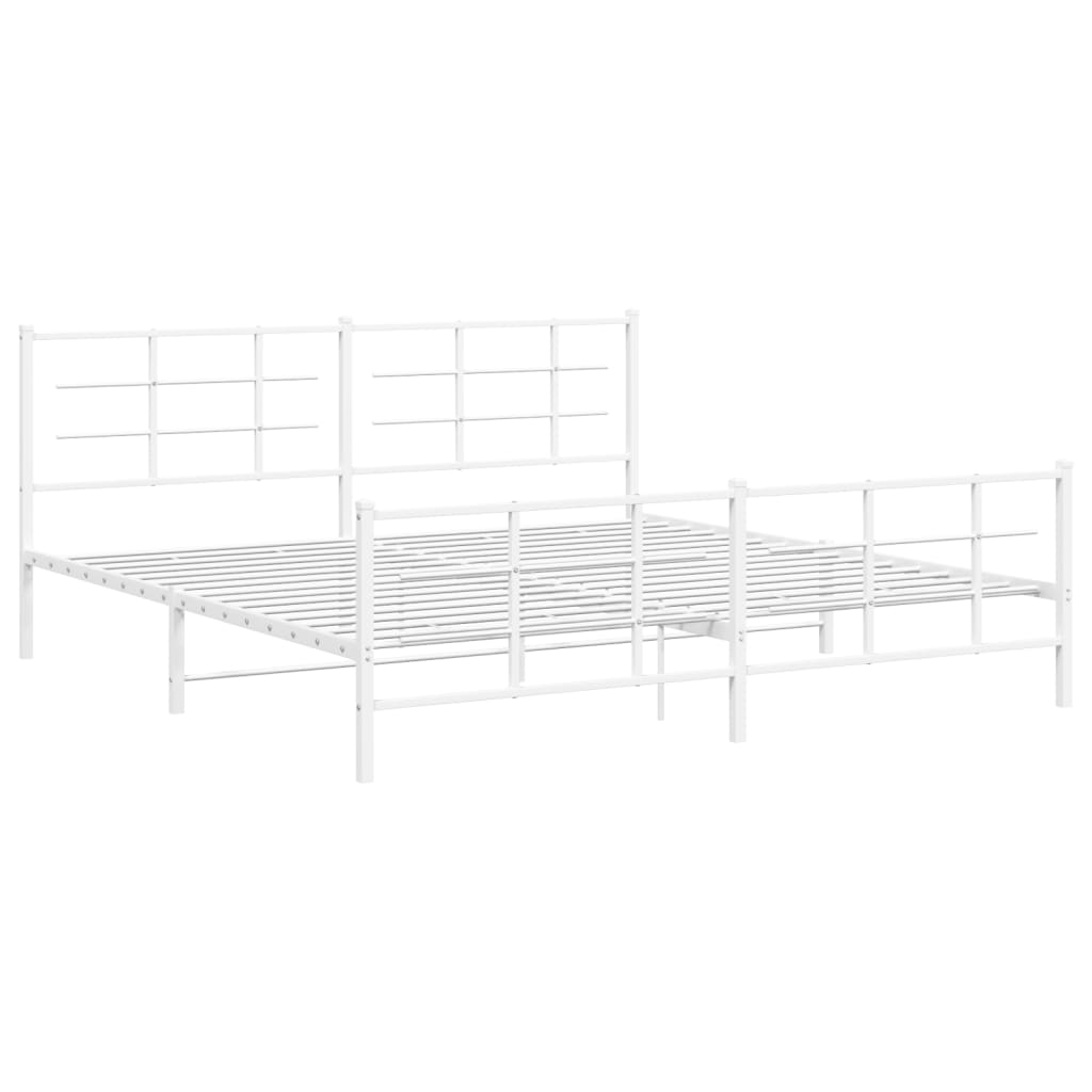 Bed frame with head and footboard metal white 193x203 cm
