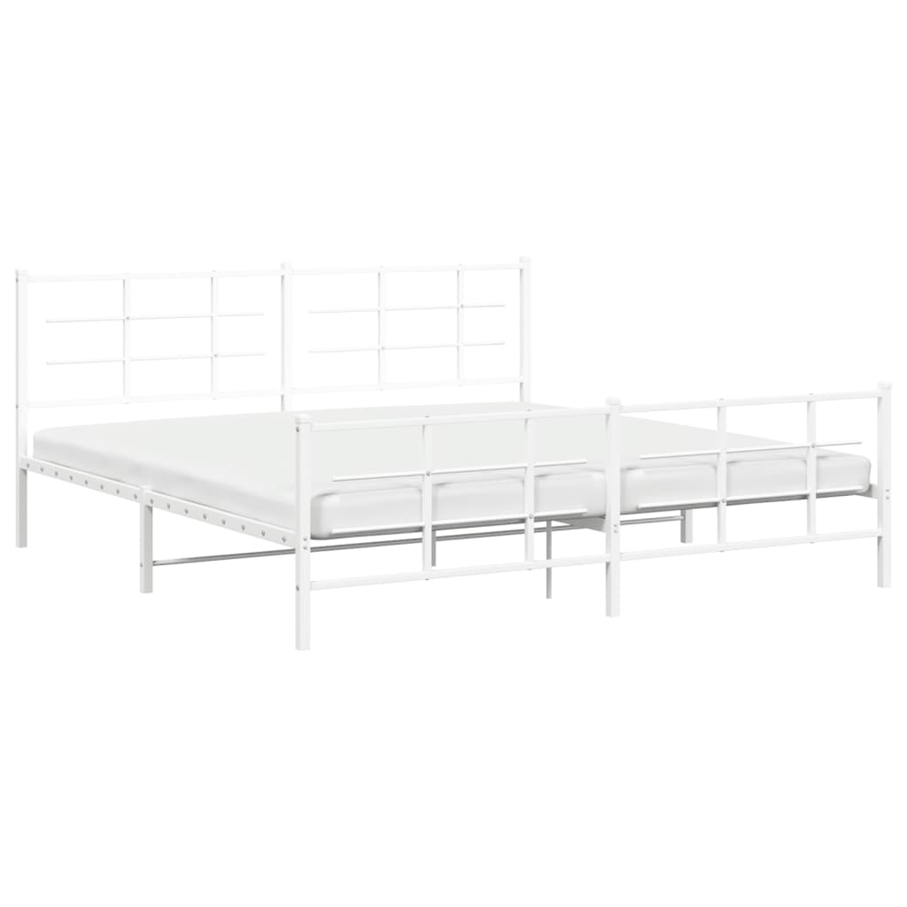 Bed frame with head and footboard metal white 193x203 cm