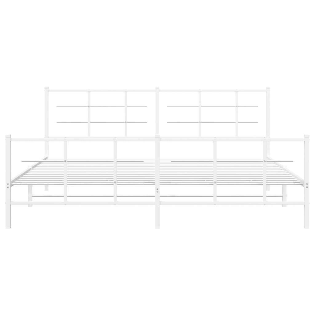 Bed frame with head and footboard metal white 193x203 cm