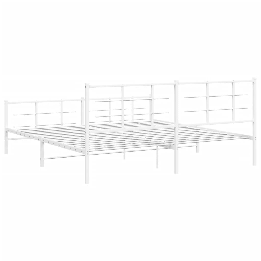 Bed frame with head and footboard metal white 193x203 cm