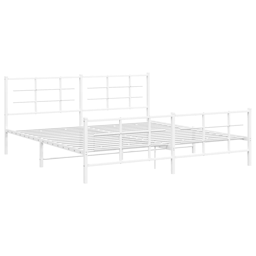 Bed frame with head and footboard metal white 200x200 cm