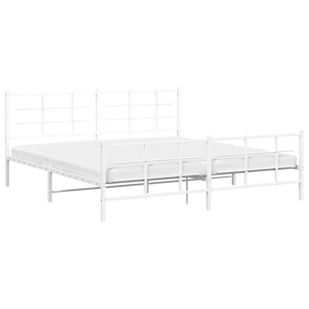 Bed frame with head and footboard metal white 200x200 cm