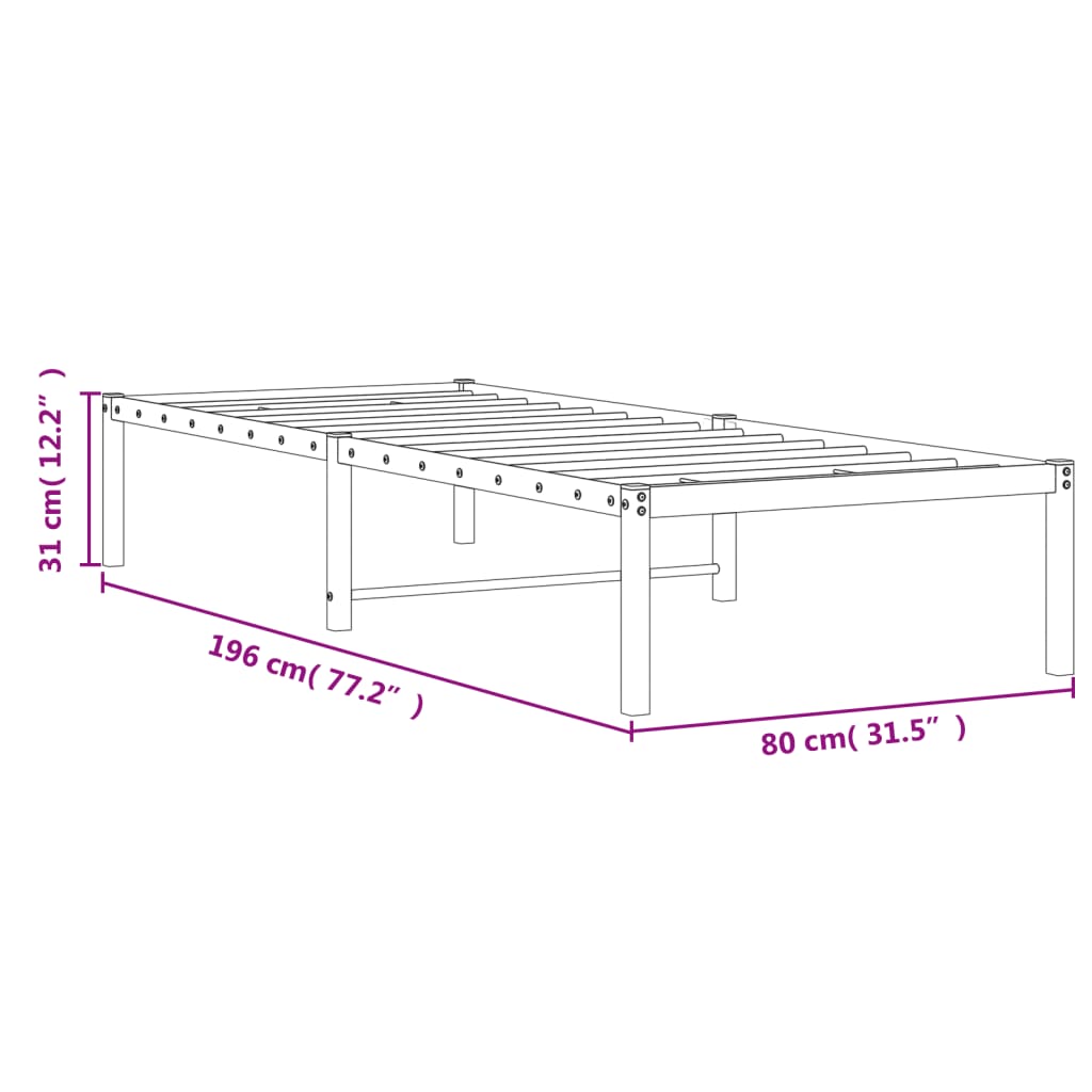 Bettgestell Metall Schwarz 75x190 cm