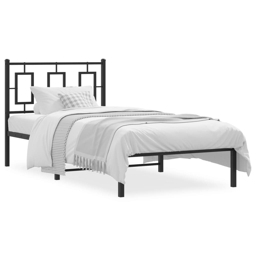 Bed frame with headboard metal black 90x190 cm