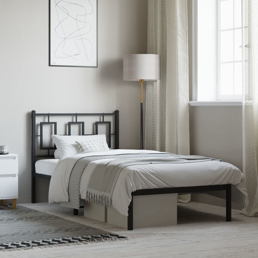 Bed frame with headboard metal black 90x190 cm