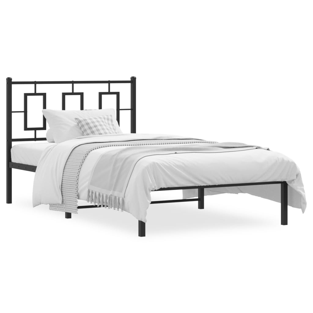 Bed frame with headboard metal black 100x190 cm