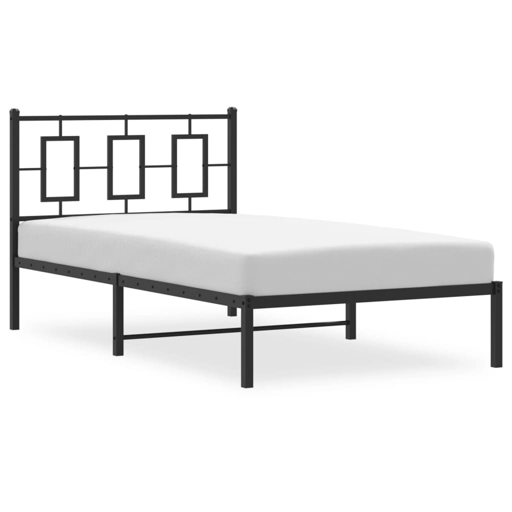 Bed frame with headboard metal black 100x190 cm