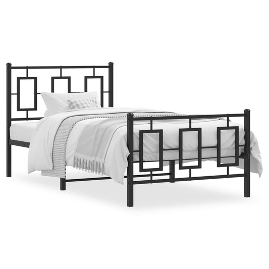 Bed frame with head and footboard metal black 90x190 cm