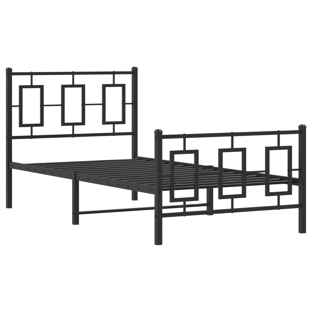 Bed frame with head and footboard metal black 90x190 cm