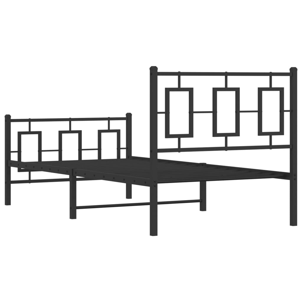 Bed frame with head and footboard metal black 90x190 cm