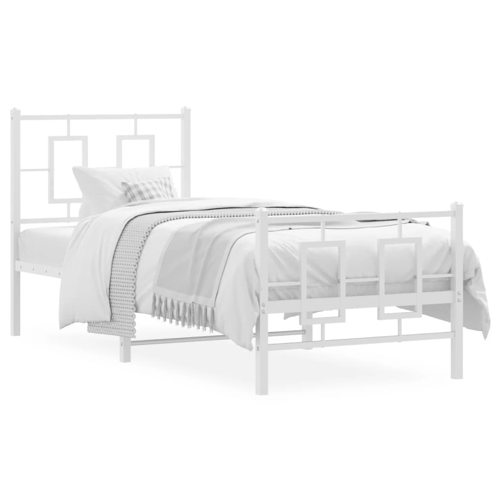 Bed frame with head and footboard metal white 80x200 cm