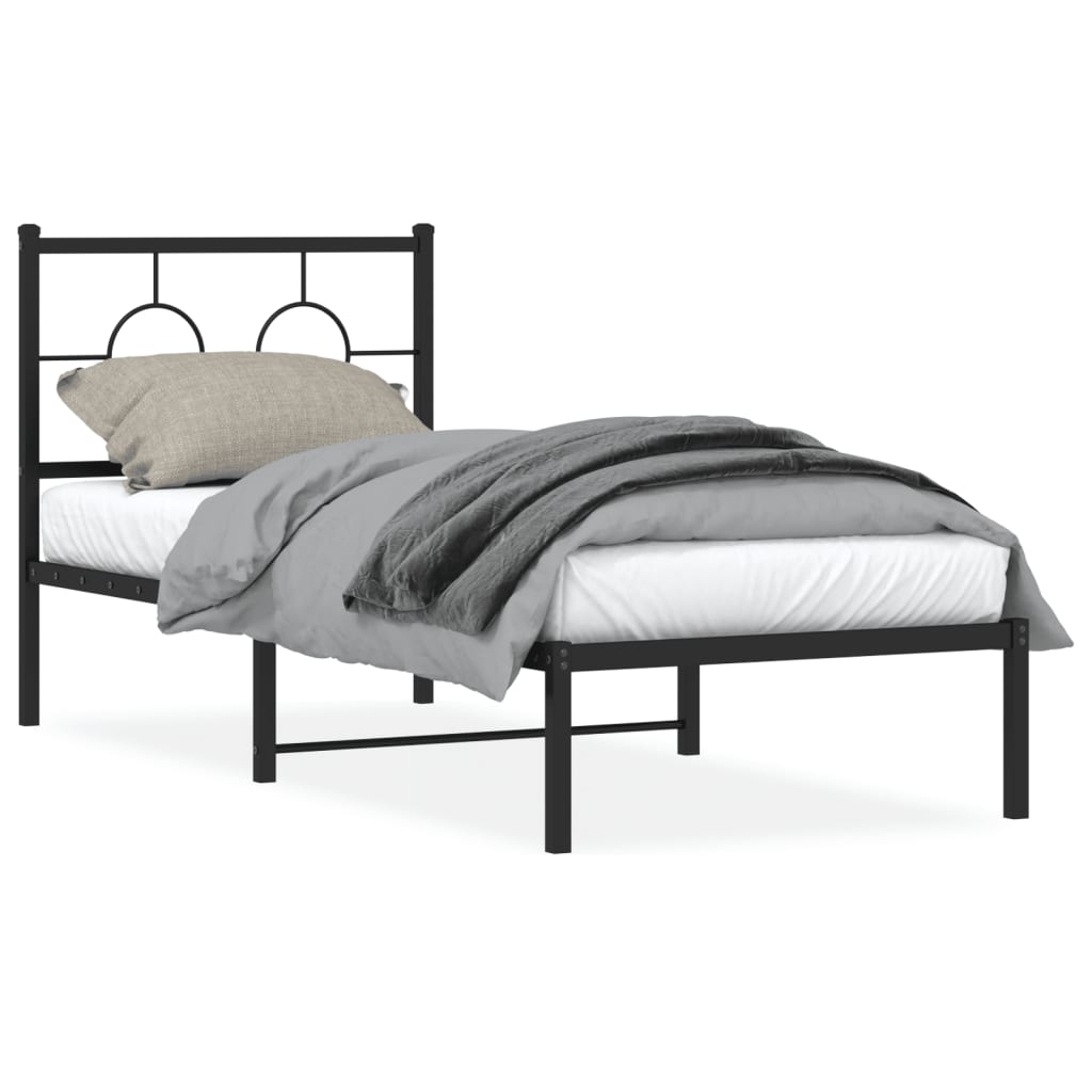 Bed frame with headboard metal black 80x200 cm