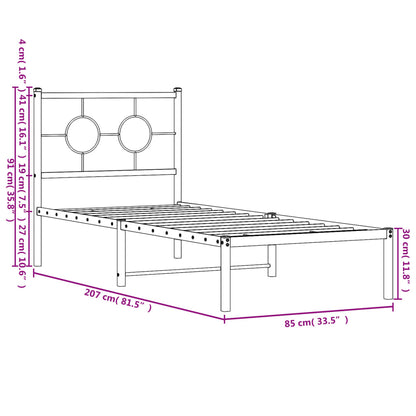 Bettgestell mit Kopfteil Metall Schwarz 80x200 cm