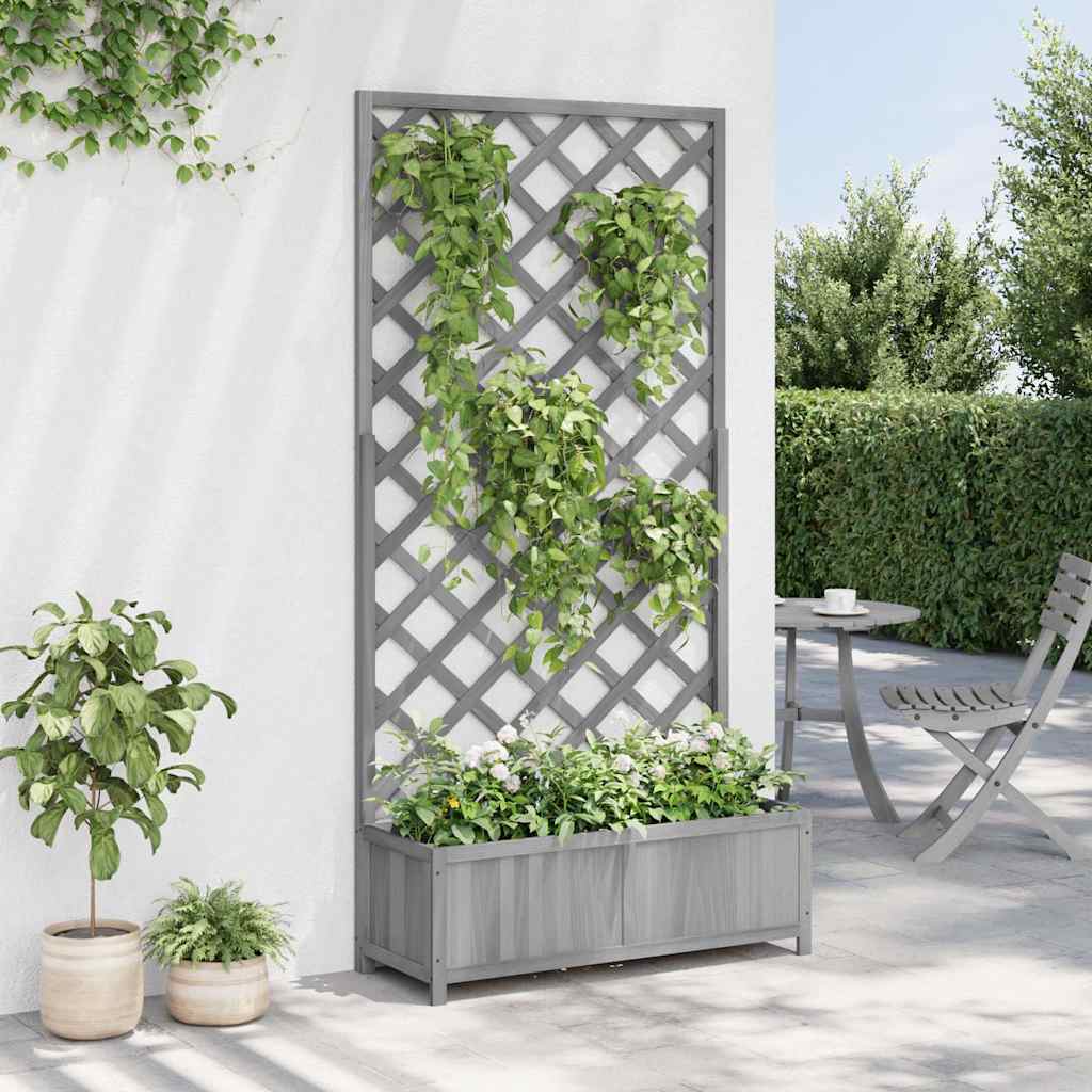 Pflanzkübel mit Spalier Grau 90x35x180 cm Massivholz Tanne