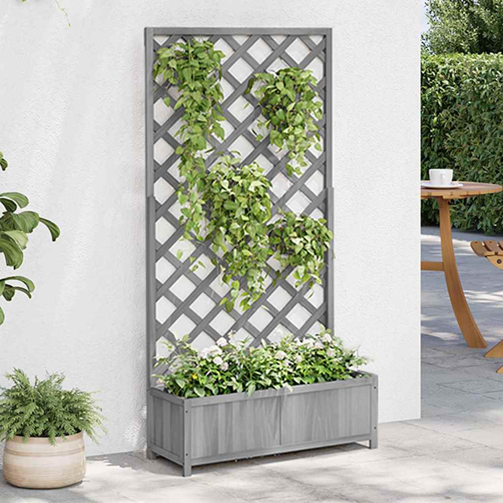 Pflanzkübel mit Spalier Grau 90x35x180 cm Massivholz Tanne