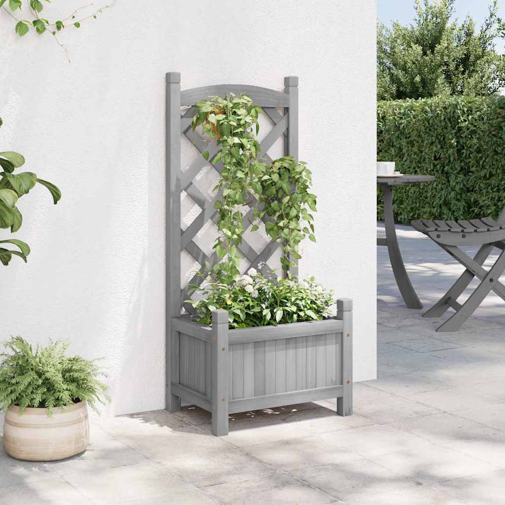 Pflanzkübel mit Spalier Grau 40x30x90 cm Massivholz Tanne