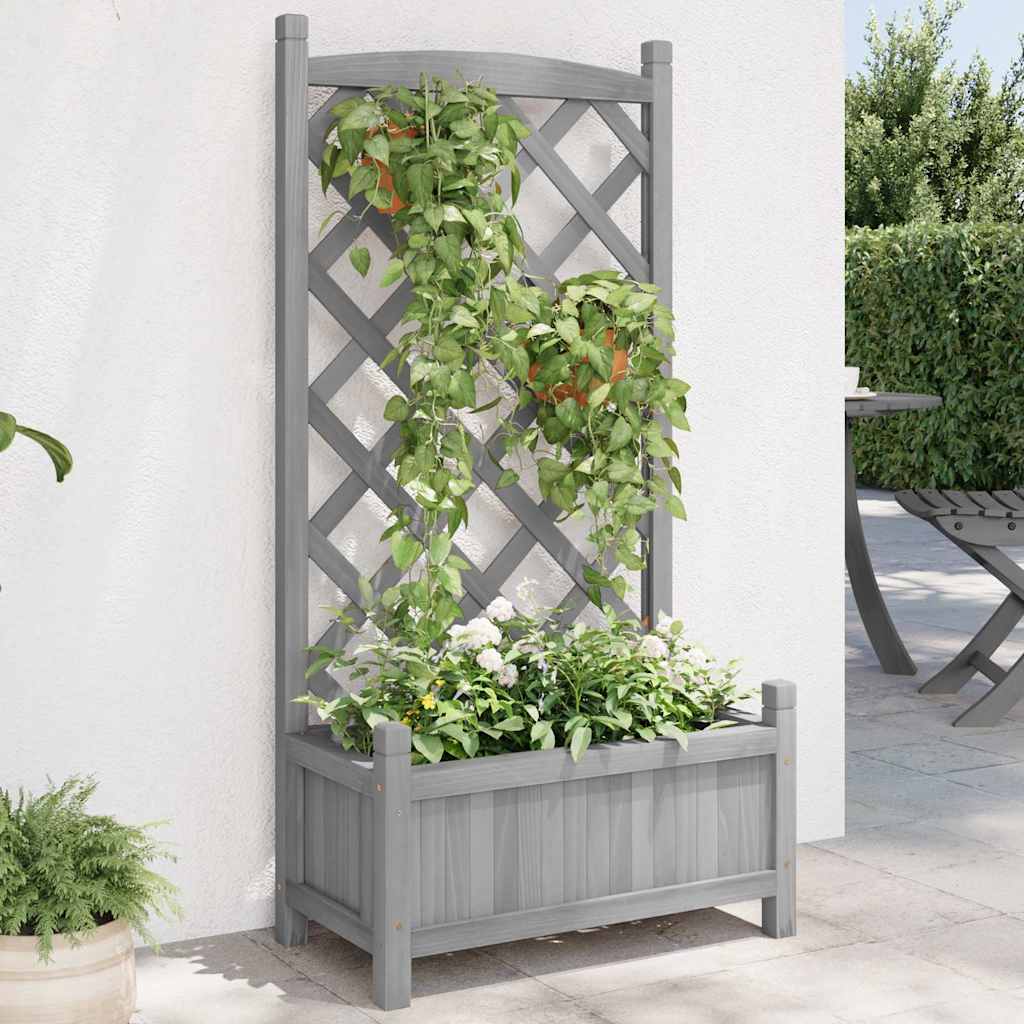 Pflanzkübel mit Spalier Grau 55x29,5x110 cm Massivholz Tanne