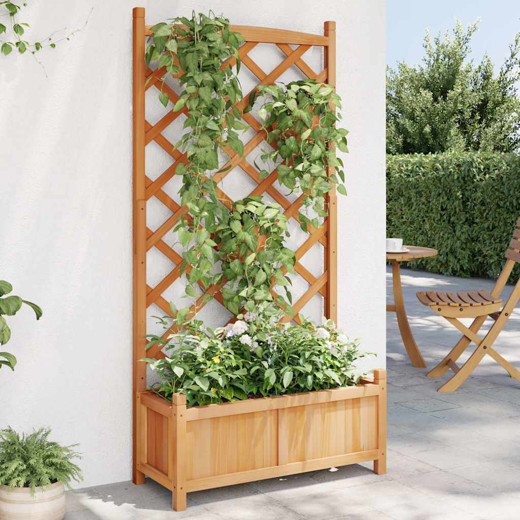 Pflanzkübel mit Spalier Braun 75x35x150 cm Massivholz Tanne