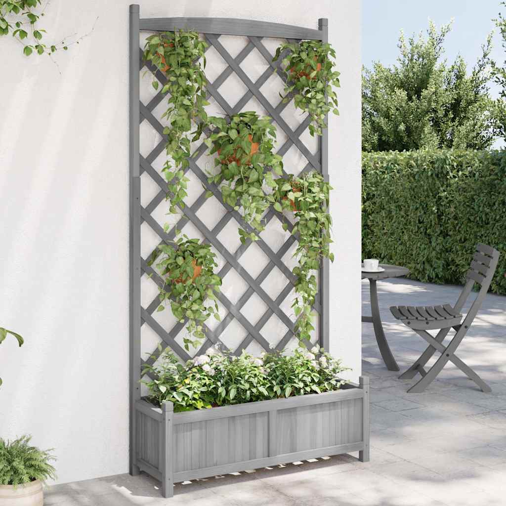 Pflanzkübel mit Spalier Grau 90x35x180 cm Massivholz Tanne