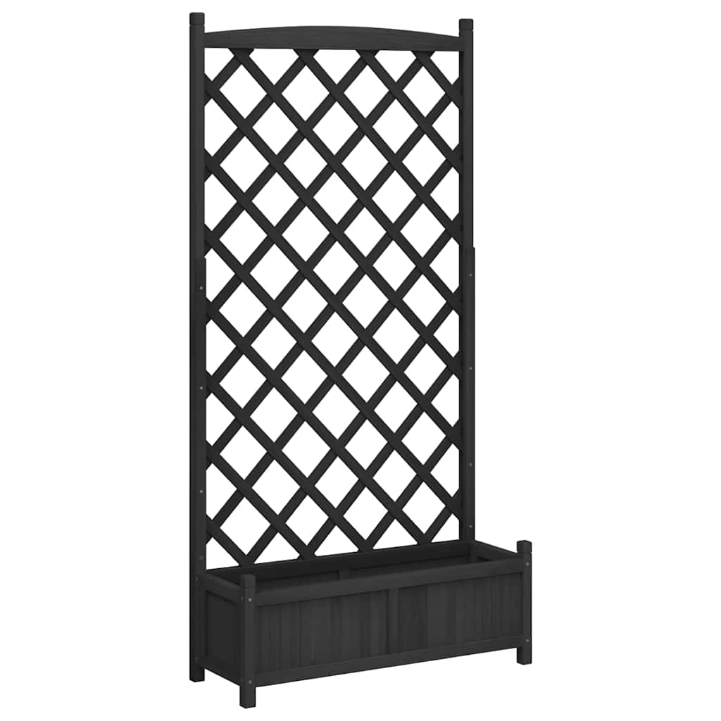Pflanzkübel mit Spalier Schwarz 90x35x180 cm Massivholz Tanne