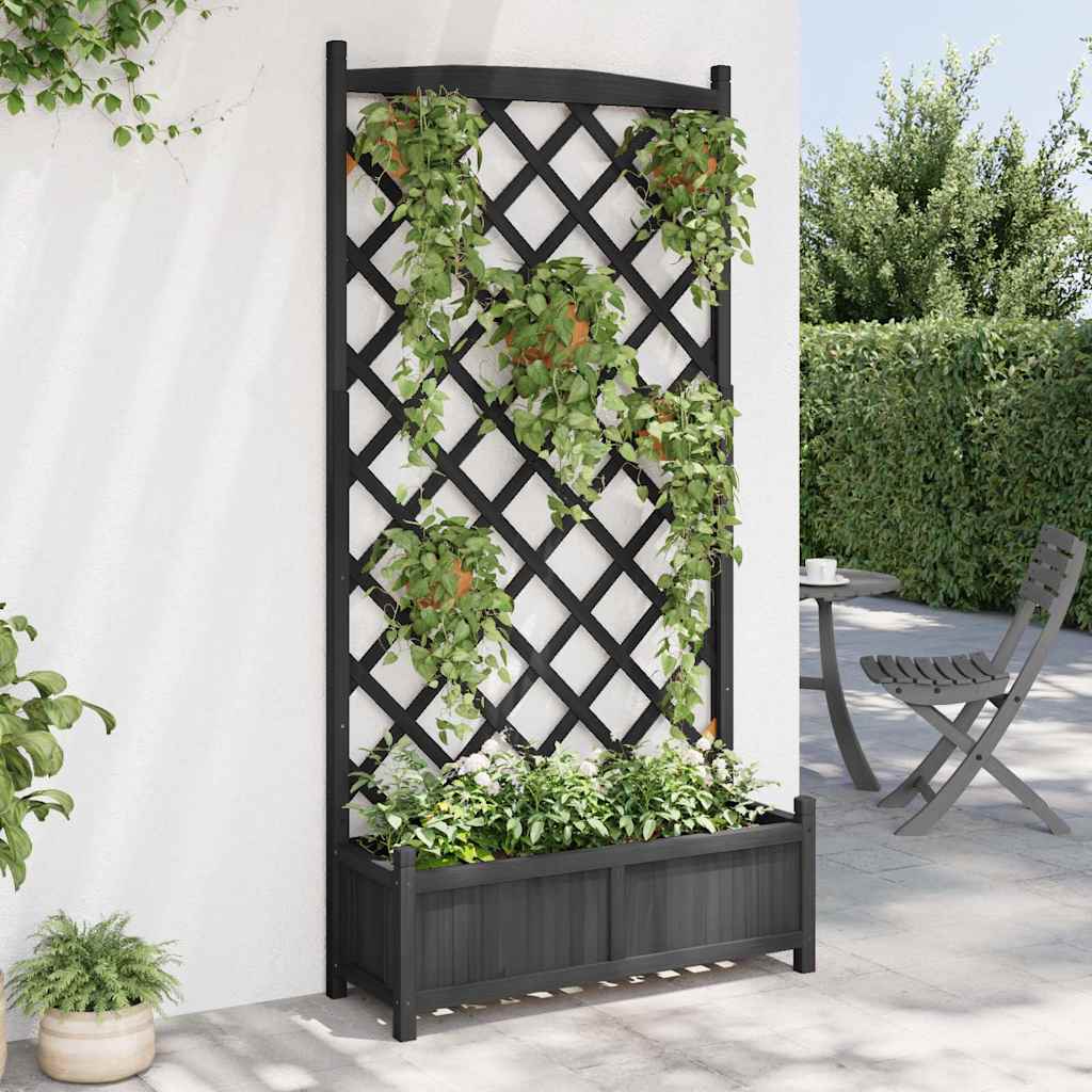 Pflanzkübel mit Spalier Schwarz 90x35x180 cm Massivholz Tanne