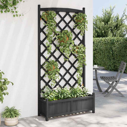 Pflanzkübel mit Spalier Schwarz 90x35x180 cm Massivholz Tanne