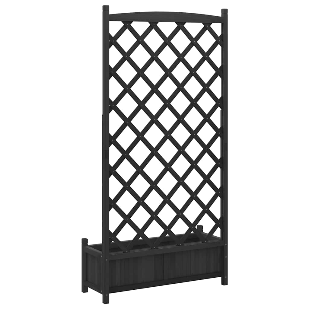 Pflanzkübel mit Spalier Schwarz 90x35x180 cm Massivholz Tanne