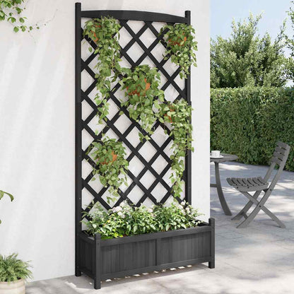 Pflanzkübel mit Spalier Schwarz 90x35x180 cm Massivholz Tanne