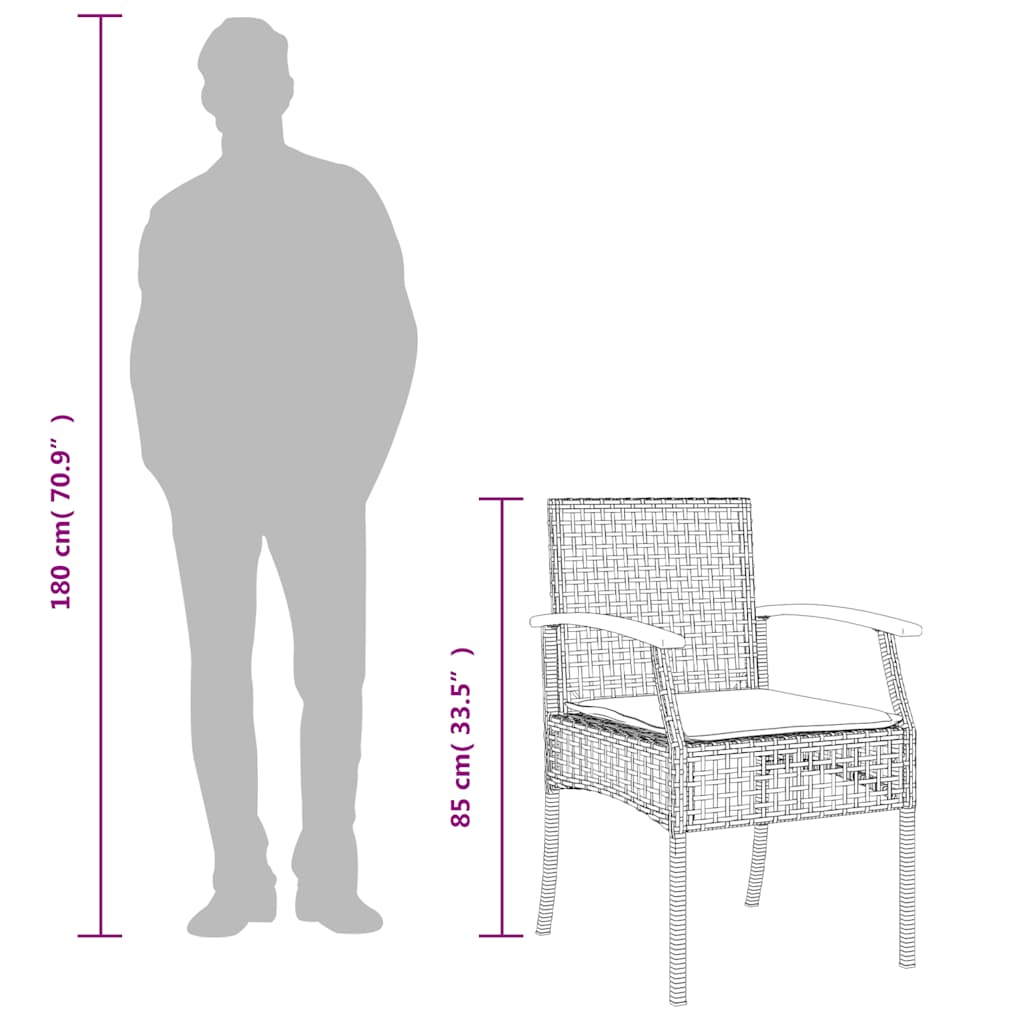 3-tlg. Bistro-Set mit Kissen Schwarz Poly Rattan Akazienholz