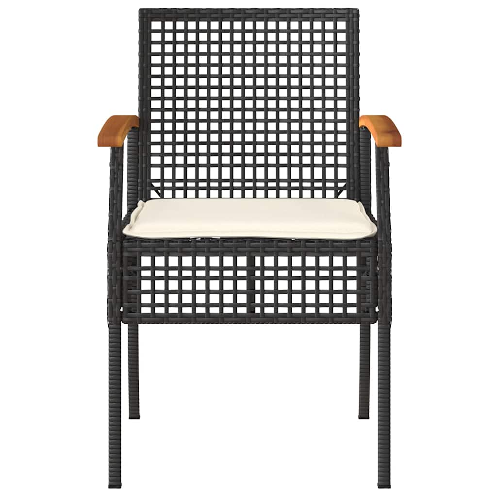 3-tlg. Bistro-Set mit Kissen Schwarz Poly Rattan Akazienholz