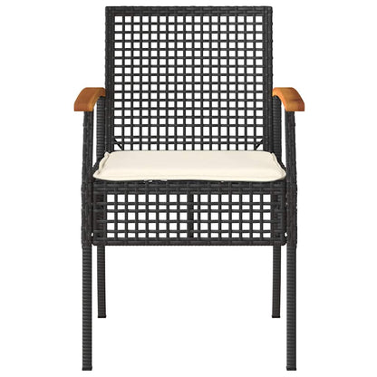 3-tlg. Bistro-Set mit Kissen Schwarz Poly Rattan Akazienholz