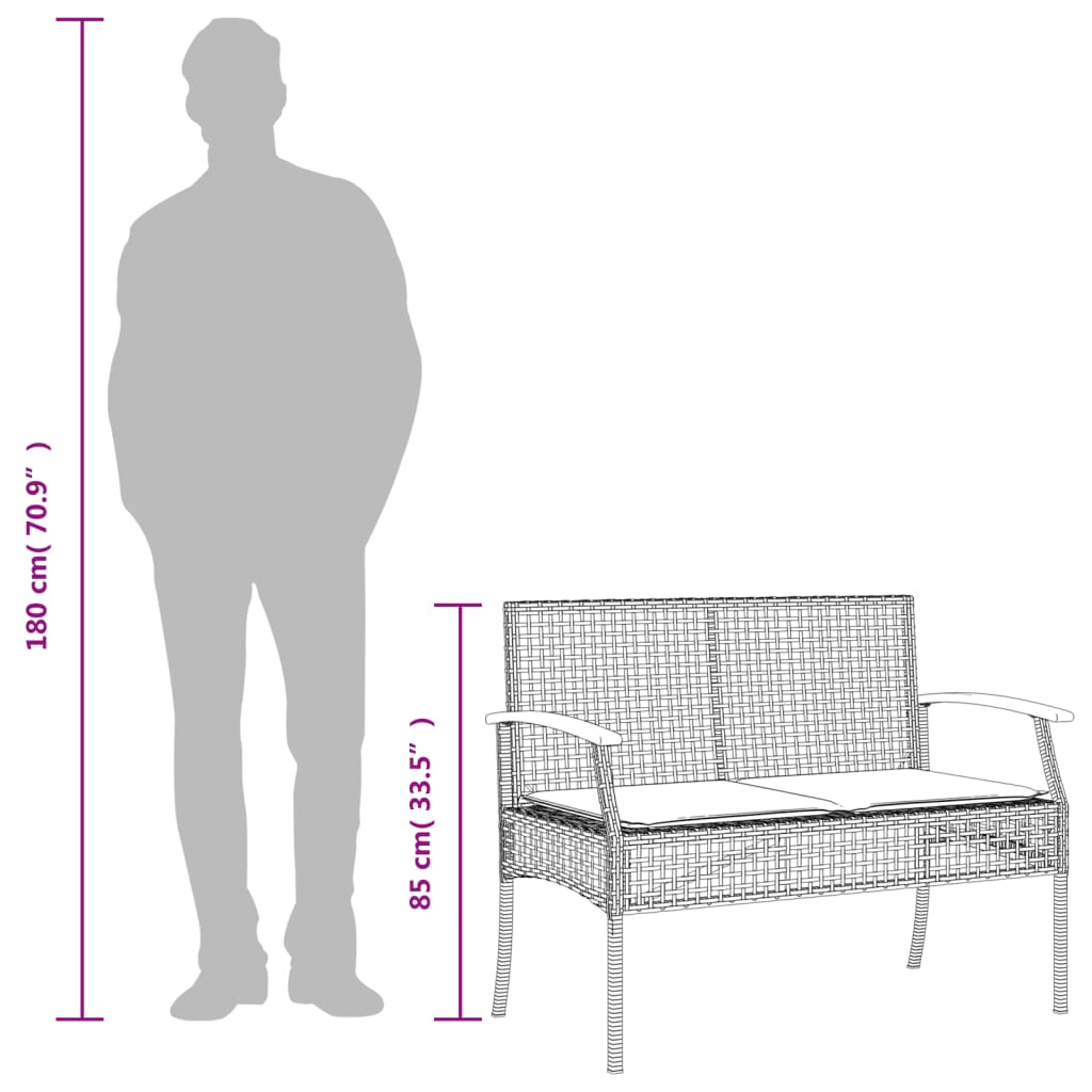4-tlg. Garten-Lounge-Set mit Kissen Beige Poly Rattan